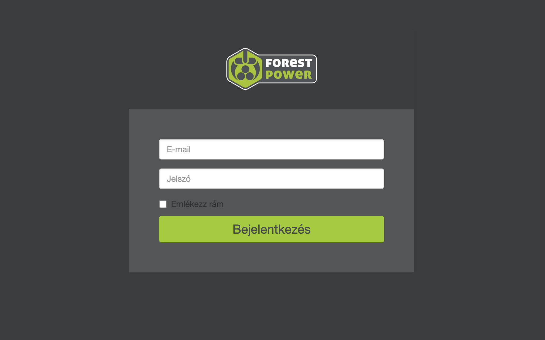 Forest Power CMS bejelentkező képernyő