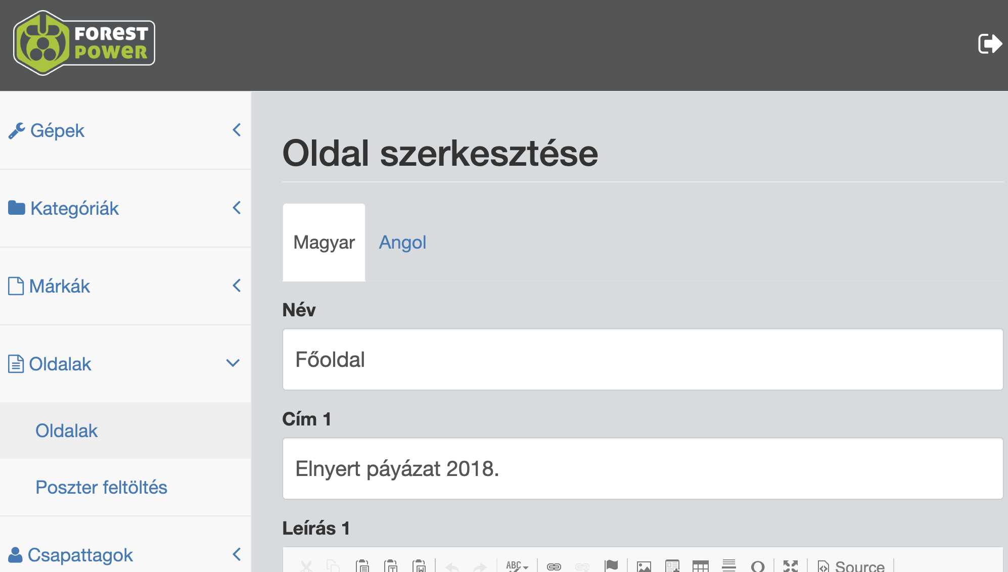 Forest Power CMS oldalszerkesztő